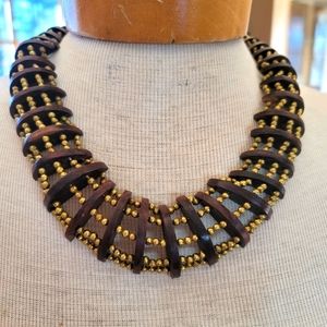 Vintage OOAK Wood & Brass Bead 21" Necklace